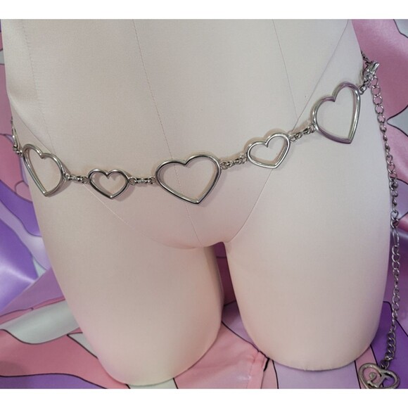Silver Heart Chain Belt Sz Small Gyaru Gal Y2K Style Cosplay Jewelry Accessories - Picture 1 of 10
